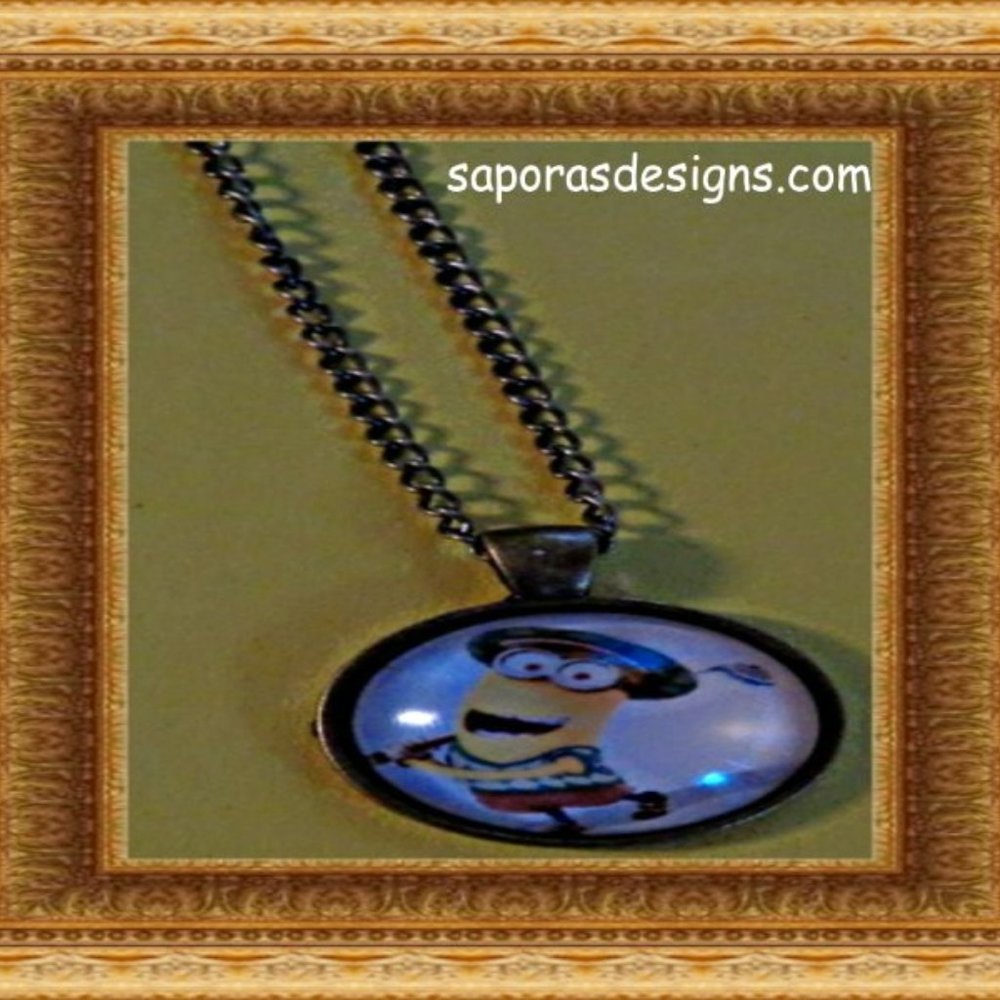 Antique Bronze In Color Minion Golfing Theme Necklace Unisex For Kids